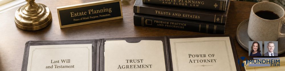A lawyer and client discussing documents, representing professional guidance for post-divorce estate planning.